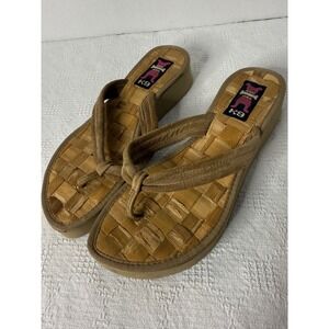 K9 Women's Tan Woven Wedge Flip Flop Sandals Platform Thong Y2K Size 10